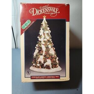 1995 Lemax Village Collection Dickensvale Porcelain Lighted Christmas Tree Vtg